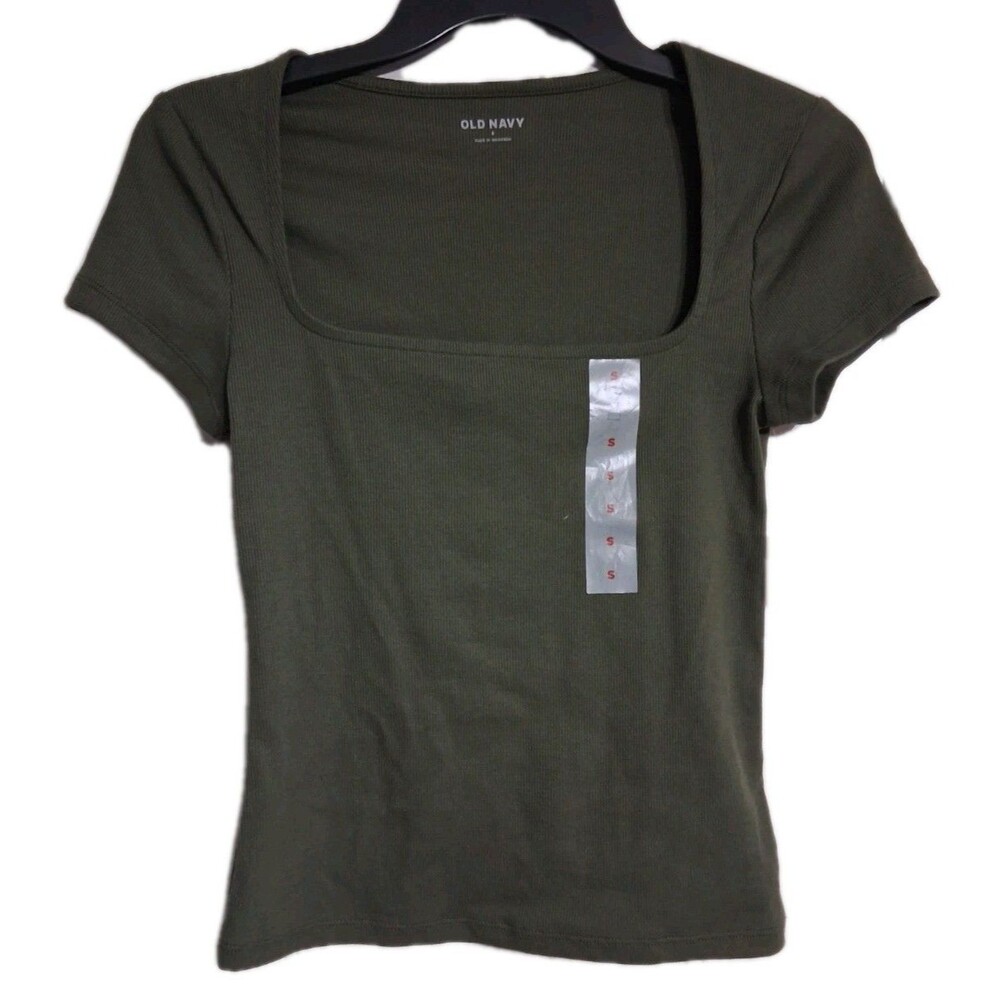 NWT Women's Old Navy Fitted Ribbed Square Neck Tee Size S Green